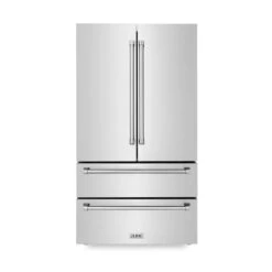 ZLINE 36 In. 22.5 Cu. Ft. Counter-Depth French Door Refrigerator With Ice Maker In Fingerprint-Resistant Stainless Steel (RFM-36)(Zline 36 Counter Depth Refrigerator Stainless Steel Rfm 36)