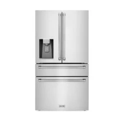 ZLINE 36 In. 21.6 Cu. Ft. Counter-Depth French Door Refrigerator With Water And Ice Dispenser In Fingerprint-Resistant Stainless Steel (RFM-W-36)(Zline 36 Counter Depth Refrigerator Stainless Steel Rfm W 36)