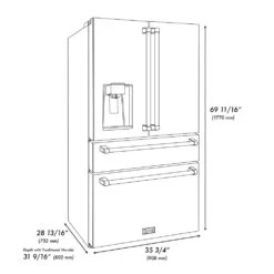 ZLINE 36 In. 21.6 Cu. Ft. Counter-Depth French Door Refrigerator With Water And Ice Dispenser In Fingerprint-Resistant Stainless Steel (RFM-W-36)(Zline 36 Counter Depth Refrigerator Stainless Steel Rfm W 36) -Induction Cooktop Store zline french door stainless steel refrigerator RFM W 36 dimensional