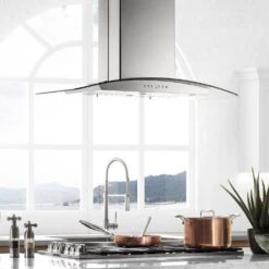 ZLINE 30 In. CrownSound™ Ducted Vent Island Mount Range Hood In Stainless Steel And Glass With Built-in Bluetooth Speakers (GL5iCRN-BT-30)(Zline 30 Island Mount Range Hood Stainless Steel Crownsound Gl5icrn Bt 30) -Induction Cooktop Store zline island range hood GL5i 36 lifestyle 2 897b8838 2533 46ff 8b62 3f97d064c2f0