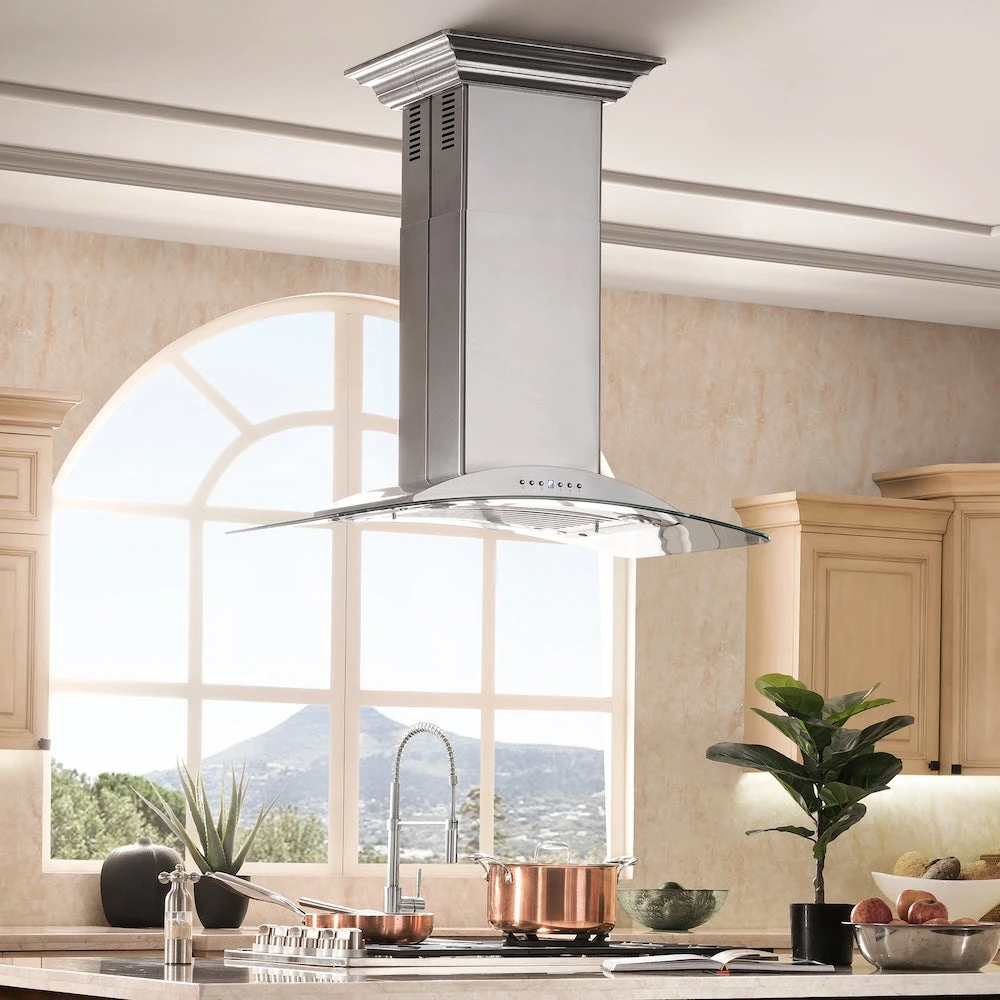 ZLINE 36 In. Convertible Vent Island Mount Range Hood In Stainless Steel And Glass (GL9i-36)(Zline 36 Island Mount Range Hood Stainless Steel Glass Gl9i 36) 2 ZLINE 36 In. Convertible Vent Island Mount Range Hood In Stainless Steel And Glass (GL9i-36)(Zline 36 Island Mount Range Hood Stainless Steel Glass Gl9i 36) - Image 2