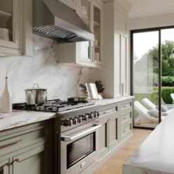 ZLINE 36 In. Convertible Vent Under Cabinet Range Hood In Stainless Steel (523-36)(Zline 36 Under Cabinet Range Hood Stainless Steel 523 36) -Induction Cooktop Store zline lifestyle 523 36 SGR 36 CWSETL ST 10 KSETT GS 15 green marble kitchen