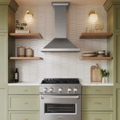 ZLINE 30 In. Convertible Vent Wall Mount Range Hood In Stainless Steel With Crown Molding (KBCRN-30)(Zline 30 Wall Mount Range Hood Stainless Steel Crown Molding Kbcrn 30) -Induction Cooktop Store zline lifestyle CGR BR 30 KBCRN 30 green white kitchen