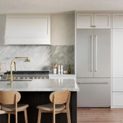 ZLINE 36 In. 19.6 Cu. Ft. French Door Built-In Bottom Freezer Refrigerator With Water Dispenser And Ice Maker In Stainless Steel With Stainless Steel Interior (SRBIV-304-36)(Zline 36 Built In Refrigerator Stainless Steel Stainless Steel Srbiv 304 36) -Induction Cooktop Store zline lifestyle SRBIV 304 36 PSGR 48 695 46 GEM KF CB GEM FPF CB SLS 30 white gray marble kitchen door closed