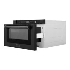 ZLINE 24 In. 1.2 Cu. Ft. Black Stainless Steel Built-in Microwave Drawer With A Traditional Handle (MWD-1-BS-H)(Zline 24 Microwave Drawer Black Stainless Steel Traditional Mwd 1 Bs H) -Induction Cooktop Store zline microwave drawer MWD 1 H BS side open