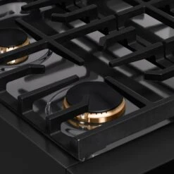 ZLINE 30 In. Paramount Gas Rangetop With 4 Brass Burners And Porcelain Cooktop In Black Stainless Steel (SRTB-BR-30)(Zline 30 Paramount Gas Rangetop Black Stainless Steel Srtb Br 30) -Induction Cooktop Store zline paramount black stainless steel brass burner range top SRTB BR 30 grate detail