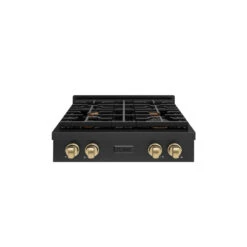 ZLINE Autograph Edition 30 In. Paramount Gas Rangetop With 4 Burners And Porcelain Cooktop In Black Stainless Steel With Champagne Bronze Accents (SRTBZ-30-CB)(Zline Autograph Edition 30 Paramount Gas Rangetop Black Stainless Steel Champagne Bronze Srtbz 30 Cb)