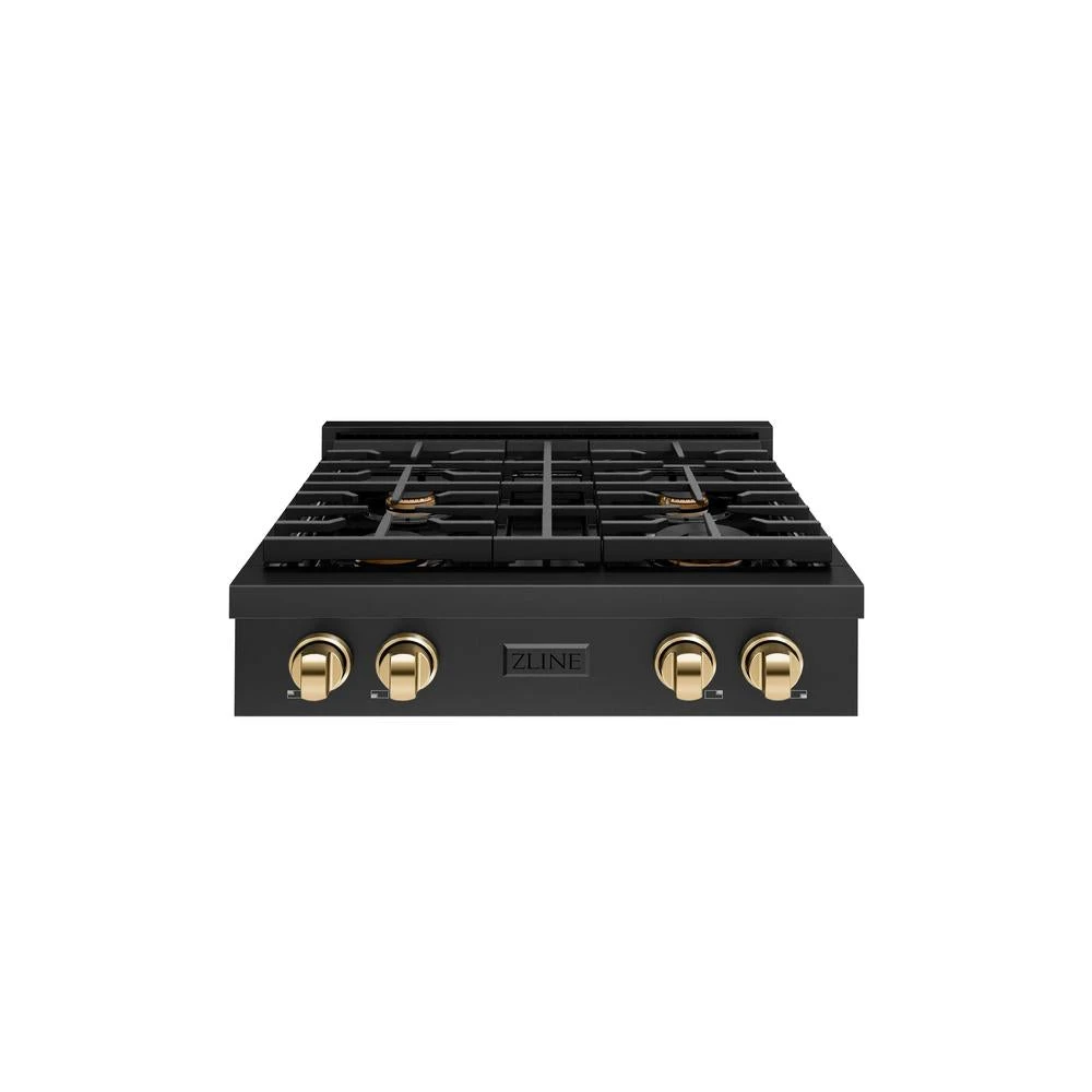 ZLINE Autograph Edition 30 In. Paramount Gas Rangetop With 4 Burners And Porcelain Cooktop In Black Stainless Steel With Polished Gold Accents (SRTBZ-30-G)(Zline Autograph Edition 30 Paramount Gas Rangetop Black Stainless Steel Polished Gold Srtbz 30 G) 1 ZLINE Autograph Edition 30 In. Paramount Gas Rangetop With 4 Burners And Porcelain Cooktop In Black Stainless Steel With Polished Gold Accents (SRTBZ-30-G)(Zline Autograph Edition 30 Paramount Gas Rangetop Black Stainless Steel Polished Gold Srtbz 30 G)