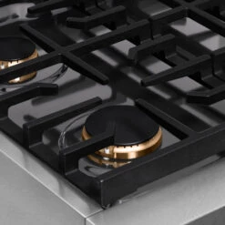 ZLINE 30 In. Paramount Gas Rangetop With 4 Brass Burners And Porcelain Cooktop In Satin Stainless Steel (SRTS-BR-30)(Zline 30 Paramount Gas Rangetop Satin Stainless Steel Srts Br 30) -Induction Cooktop Store zline paramount satin stainless steel brass burner range top SRTS BR 30 grate detail