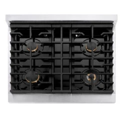 ZLINE 30 In. Paramount Gas Rangetop With 4 Brass Burners And Porcelain Cooktop In Satin Stainless Steel (SRTS-BR-30)(Zline 30 Paramount Gas Rangetop Satin Stainless Steel Srts Br 30) -Induction Cooktop Store zline paramount satin stainless steel brass burner range top SRTS BR 30 top down