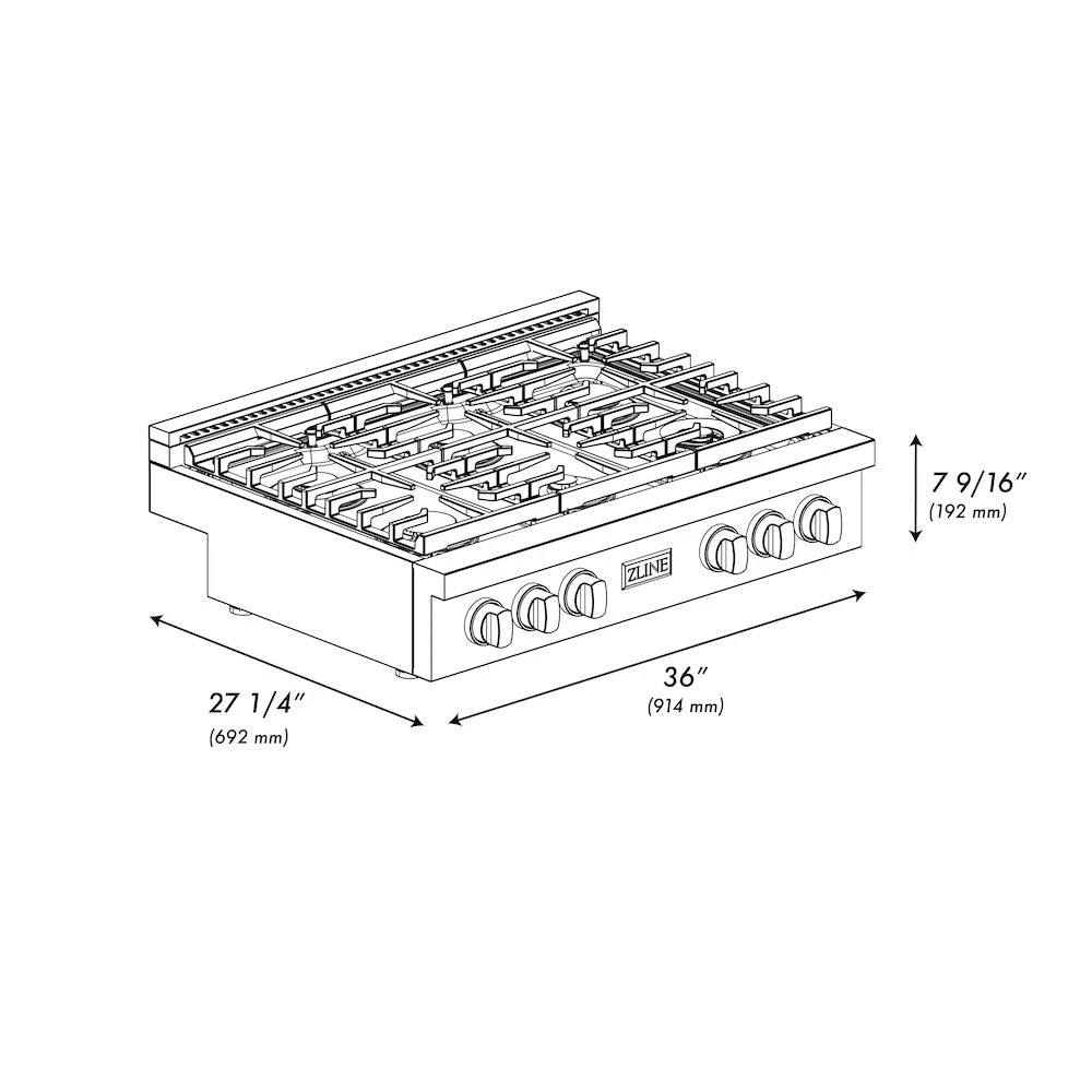 ZLINE 36 In. Paramount Gas Rangetop With 6 Brass Burners And Porcelain Cooktop In Stainless Steel (SRT-BR-36)(Zline 36 Paramount Gas Rangetop 6 Brass Burners Porcelacooktop Stainless Steel Srt Br 36) 7 ZLINE 36 In. Paramount Gas Rangetop With 6 Brass Burners And Porcelain Cooktop In Stainless Steel (SRT-BR-36)(Zline 36 Paramount Gas Rangetop 6 Brass Burners Porcelacooktop Stainless Steel Srt Br 36) - Image 7