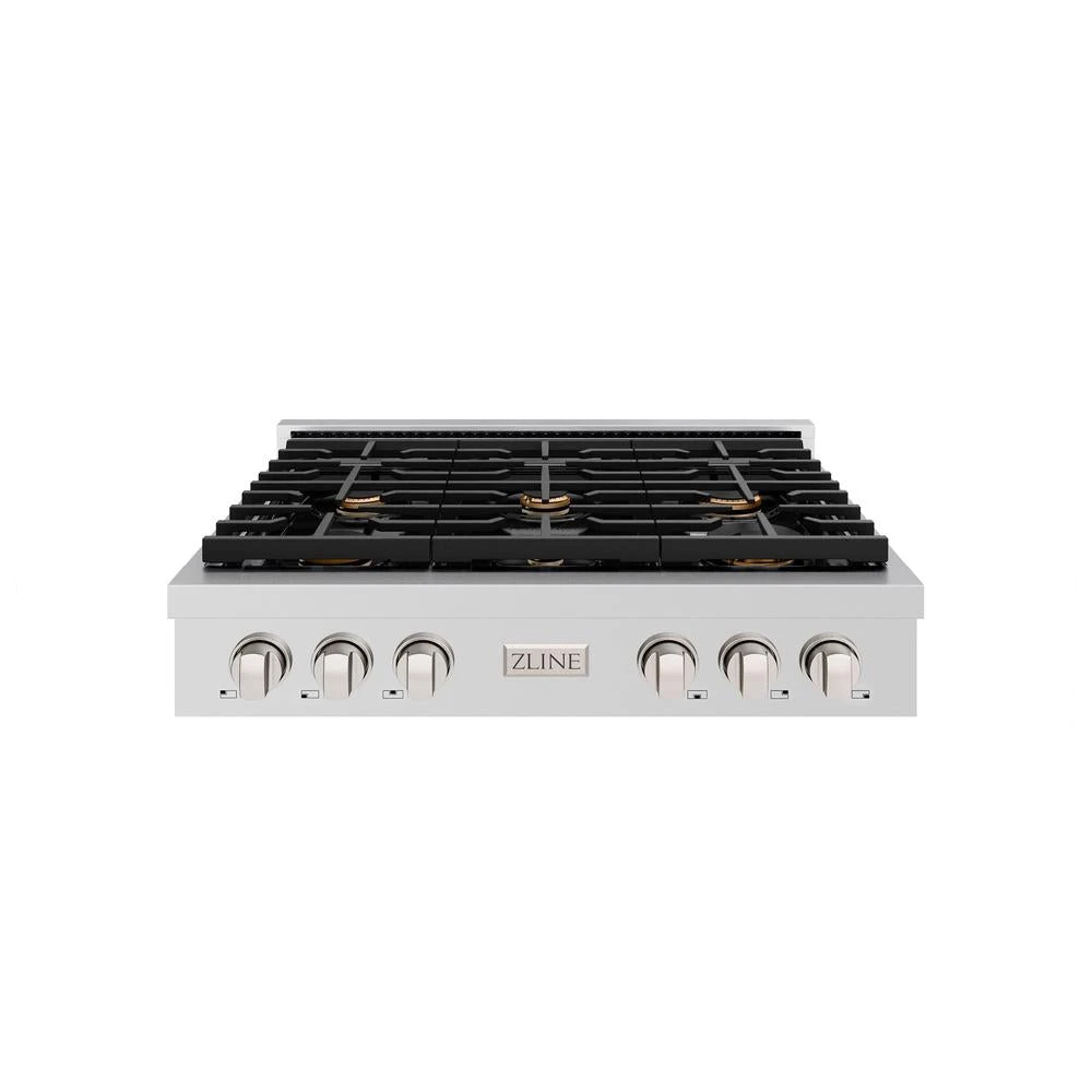 ZLINE 36 In. Paramount Gas Rangetop With 6 Brass Burners And Porcelain Cooktop In Stainless Steel (SRT-BR-36)(Zline 36 Paramount Gas Rangetop 6 Brass Burners Porcelacooktop Stainless Steel Srt Br 36) 2 ZLINE 36 In. Paramount Gas Rangetop With 6 Brass Burners And Porcelain Cooktop In Stainless Steel (SRT-BR-36)(Zline 36 Paramount Gas Rangetop 6 Brass Burners Porcelacooktop Stainless Steel Srt Br 36) - Image 2