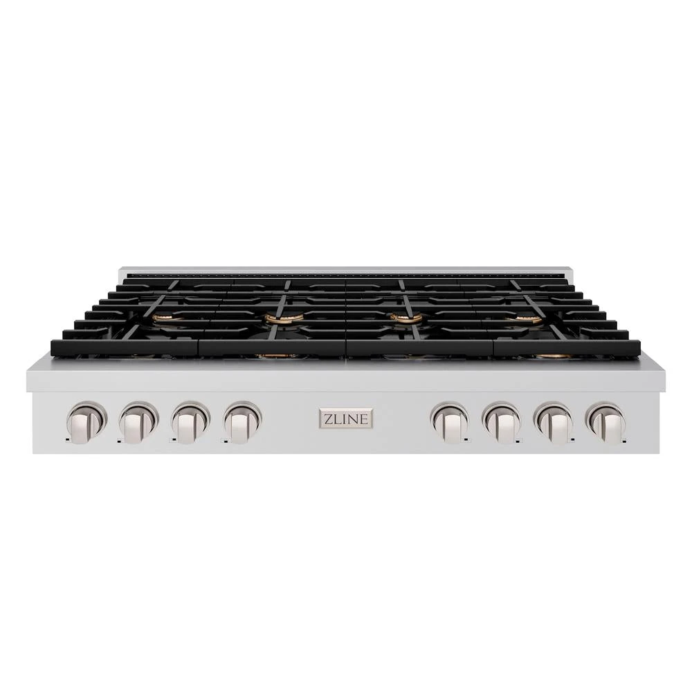 ZLINE 48 In. Paramount Gas Rangetop With 8 Brass Burners And Porcelain Cooktop In Stainless Steel (SRT-BR-48)(Zline 48 Paramount Gas Rangetop Stainless Steel Srt Br 48) 2 ZLINE 48 In. Paramount Gas Rangetop With 8 Brass Burners And Porcelain Cooktop In Stainless Steel (SRT-BR-48)(Zline 48 Paramount Gas Rangetop Stainless Steel Srt Br 48) - Image 2