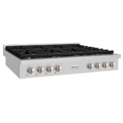 ZLINE 48 In. Paramount Gas Rangetop With 8 Brass Burners And Porcelain Cooktop In Stainless Steel (SRT-BR-48)(Zline 48 Paramount Gas Rangetop Stainless Steel Srt Br 48)