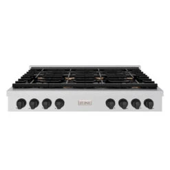 ZLINE Autograph Edition 48 In. Paramount Gas Rangetop With 8 Burners And Porcelain Cooktop In Stainless Steel With Matte Black Accents (SRTZ-48-MB)(Zline Autograph Edition 48 Paramount Gas Rangetop Stainless Steel Matte Black Srtz 48 Mb)