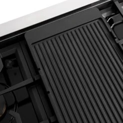 ZLINE Autograph Edition 48 In. Paramount Gas Rangetop With 8 Burners And Porcelain Cooktop In Stainless Steel With Matte Black Accents (SRTZ-48-MB)(Zline Autograph Edition 48 Paramount Gas Rangetop Stainless Steel Matte Black Srtz 48 Mb) -Induction Cooktop Store zline paramount stainless steel range top autograph edition SRTZ 48 MB reversible griddle SR GRNS detail