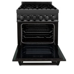 ZLINE 24 In. 2.8 Cu. Ft. Legacy Dual Fuel Range With 4 Burner Gas Cooktop And Electric Convection Oven In Black Stainless Steel (RAB-24)(Zline 24 Legacy Dual Fuel Range Black Stainless Steel Rab 24) 24 ZLINE 24 In. 2.8 Cu. Ft. Legacy Dual Fuel Range With 4 Burner Gas Cooktop And Electric Convection Oven In Black Stainless Steel (RAB-24)(Zline 24 Legacy Dual Fuel Range Black Stainless Steel Rab 24) -Induction Cooktop Store zline professional black stainless steel range RAB 24 front open c816d3fd 934d 4035 ad59 87e4597899cd