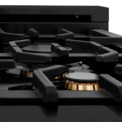 ZLINE 30 In. Legacy Gas Rangetop With 4 Brass Burners And Porcelain Cooktop In Black Stainless Steel (RTB-BR-30)(Zline 30 Legacy Gas Rangetop Black Stainless Steel Brass Burners Rtb Br 30) -Induction Cooktop Store zline professional black stainless steel range RTB BR 30 detail burner front