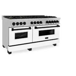 ZLINE Autograph Edition 60 In. 7.4 Cu. Ft. Legacy Dual Fuel Range With 9 Burner Gas Cooktop And 2 Electric Convection Ovens In Stainless Steel With White Matte Doors And Matte Black Accents (RAZ-WM-60-MB)(Zline Autograph Edition 60 Legacy Dual Fuel Range Stainless Steel White Matte Matte Black Raz Wm 60 Mb) -Induction Cooktop Store zline professional durasnow range RASZ WM 60 MB main adfaa68c 9593 4579 b8fa cf627de8dd4a