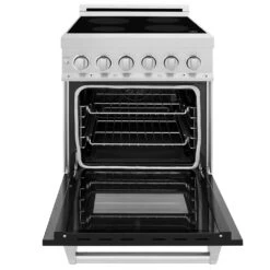 ZLINE 24 In. 2.8 Cu. Ft. Legacy Induction Range With 4 Element Cooktop And Electric Oven In Satin Stainless Steel And Black Matte Door (RAINDS-BLM-24)(Zline 24 Induction Range Satin Stainless Steel Black Matte Rainds Blm 24) 13 ZLINE 24 In. 2.8 Cu. Ft. Legacy Induction Range With 4 Element Cooktop And Electric Oven In Satin Stainless Steel And Black Matte Door (RAINDS-BLM-24)(Zline 24 Induction Range Satin Stainless Steel Black Matte Rainds Blm 24) -Induction Cooktop Store zline professional durasnow stainless steel black matte induction range RAINDS BLM 24 front open 28464c10 ece0 4c91 a035 237ae6bfda30