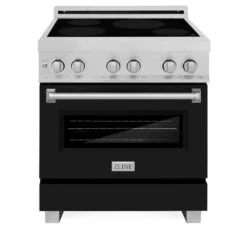 ZLINE 30 In. 4.0 Cu. Ft. Legacy Induction Range With 4 Element Cooktop And Electric Oven In Satin Stainless Steel And Black Matte Door (RAINDS-BLM-30)(Zline 30 Induction Range Satin Stainless Steel Black Matte Rainds Blm 30) -Induction Cooktop Store zline professional durasnow stainless steel black matte induction range RAINDS BLM 30 front b6538184 5446 4504 9c11 2bbda1edfa51