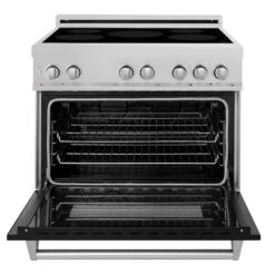 ZLINE 36 In. 4.6 Cu. Ft. Legacy Induction Range With 5 Element Cooktop And Electric Oven In Satin Stainless Steel And Black Matte Door (RAINDS-BLM-36)(Zline 36 Induction Range Satin Stainless Steel Black Matte Rainds Blm 36) 14 ZLINE 36 In. 4.6 Cu. Ft. Legacy Induction Range With 5 Element Cooktop And Electric Oven In Satin Stainless Steel And Black Matte Door (RAINDS-BLM-36)(Zline 36 Induction Range Satin Stainless Steel Black Matte Rainds Blm 36) -Induction Cooktop Store zline professional durasnow stainless steel black matte induction range RAINDS BLM 36 front open 832896f2 4669 41cc 90ed 6e6473546732