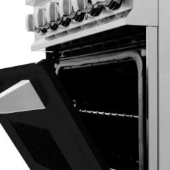 ZLINE 24 In. 2.8 Cu. Ft. Legacy Dual Fuel Range With 4 Burner Gas Cooktop And Electric Convection Oven In Stainless Steel And Black Matte Door (RA-BLM-24)(Zline 24 Legacy Dual Fuel Range Stainless Steel Black Matte Ra Blm 24) -Induction Cooktop Store zline professional durasnow stainless steel dual fuel range RA BLM 24 detail knobs and door open c1b569ab 19e5 46b4 a37e a828d14fc511