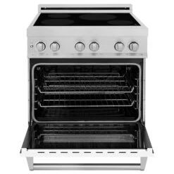 ZLINE 30 In. 4.0 Cu. Ft. Legacy Induction Range With 4 Element Cooktop And Electric Oven In Satin Stainless Steel And White Matte Door (RAINDS-WM-30)(Zline 30 Induction Range Satin Stainless Steel White Matte Rainds Wm 30) 14 ZLINE 30 In. 4.0 Cu. Ft. Legacy Induction Range With 4 Element Cooktop And Electric Oven In Satin Stainless Steel And White Matte Door (RAINDS-WM-30)(Zline 30 Induction Range Satin Stainless Steel White Matte Rainds Wm 30) -Induction Cooktop Store zline professional durasnow stainless steel white matte induction range RAINDS WM 30 front open 0d0399a7 4b64 431a aaeb dbe9e79a0b2b