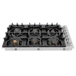 ZLINE 36 In. Gas Cooktop With 6 Brass Burners And Black Porcelain Top (RC-BR-36-PBT)(Zline 36 Gas Cooktop Stainless Steel Black Porcelain Brass Burners Rc Br 36 Pbt) 10 ZLINE 36 In. Gas Cooktop With 6 Brass Burners And Black Porcelain Top (RC-BR-36-PBT)(Zline 36 Gas Cooktop Stainless Steel Black Porcelain Brass Burners Rc Br 36 Pbt) -Induction Cooktop Store zline professional gas cooktop RC BR 36 PBT front view