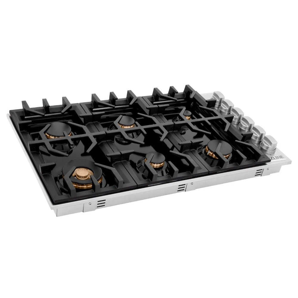 ZLINE 36 In. Gas Cooktop With 6 Brass Burners And Black Porcelain Top (RC-BR-36-PBT)(Zline 36 Gas Cooktop Stainless Steel Black Porcelain Brass Burners Rc Br 36 Pbt) 1 ZLINE 36 In. Gas Cooktop With 6 Brass Burners And Black Porcelain Top (RC-BR-36-PBT)(Zline 36 Gas Cooktop Stainless Steel Black Porcelain Brass Burners Rc Br 36 Pbt)