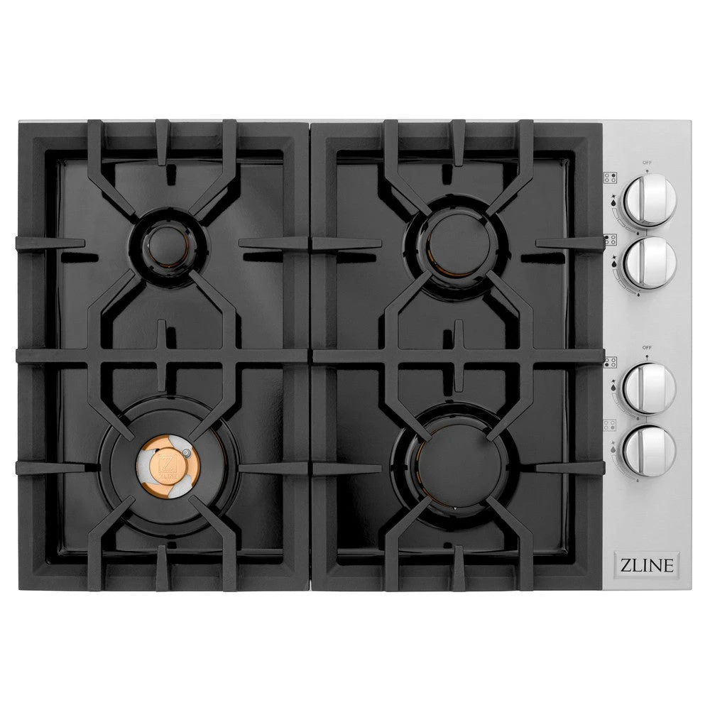 ZLINE 30 In. Gas Cooktop With 4 Brass Burners And Black Porcelain Top (RC-BR-30-PBT)(Zline 30 Gas Cooktop Stainless Steel Brass Burners Black Porcelain Rc Br 30 Pbt) 5 ZLINE 30 In. Gas Cooktop With 4 Brass Burners And Black Porcelain Top (RC-BR-30-PBT)(Zline 30 Gas Cooktop Stainless Steel Brass Burners Black Porcelain Rc Br 30 Pbt) - Image 5