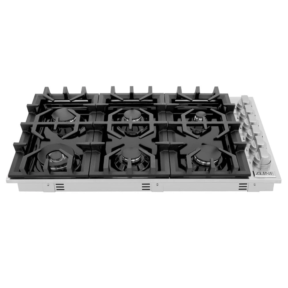 ZLINE 36 In. Gas Cooktop With 6 Burners And Black Porcelain Top (RC36-PBT)(Zline 36 Gas Cooktop Stainless Steel Black Porcelain Rc36 Pbt) 4 ZLINE 36 In. Gas Cooktop With 6 Burners And Black Porcelain Top (RC36-PBT)(Zline 36 Gas Cooktop Stainless Steel Black Porcelain Rc36 Pbt) - Image 4
