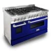 ZLINE 48 In. 6.0 Cu. Ft. Legacy Dual Fuel Range With 7 Burner Gas Cooktop And 2 Electric Ovens In Stainless Steel And Blue Gloss Doors (RA-BG-48)(Zline 48 Legacy Dual Fuel Range Stainless Steel Blue Gloss Ra Bg 48)