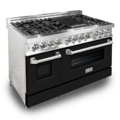 ZLINE 48 In. 6.0 Cu. Ft. Legacy Dual Fuel Range With 7 Burner Gas Cooktop And 2 Electric Ovens In Stainless Steel And Black Matte Doors (RA-BLM-48)(Zline 48 Legacy Dual Fuel Range Stainless Steel Black Matte Ra Blm 48)