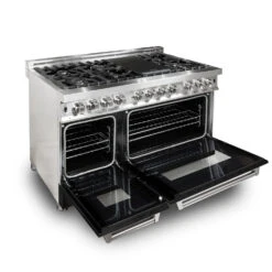 ZLINE 48 In. 6.0 Cu. Ft. Legacy Dual Fuel Range With 7 Burner Gas Cooktop And 2 Electric Ovens In Stainless Steel And Black Matte Doors (RA-BLM-48)(Zline 48 Legacy Dual Fuel Range Stainless Steel Black Matte Ra Blm 48) -Induction Cooktop Store zline professional gas range RA BLM 48 oven 8f48a0a6 d72f 4c1e 93b9 66dcd29e2bfd