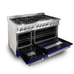 ZLINE 48 In. 6.0 Cu. Ft. Legacy Dual Fuel Range With 7 Burner Gas Cooktop And 2 Electric Ovens In Stainless Steel And Blue Matte Doors (RA-BM-48)(Zline 48 Legacy Dual Fuel Range Stainless Steel Blue Matte Ra Bm 48) -Induction Cooktop Store zline professional gas range RA BM 48 oven 2b9fa036 1c89 4c56 8ab1 b10133f938d9