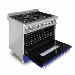 ZLINE 36 In. 4.6 Cu. Ft. Legacy Dual Fuel Range With 6 Burner Gas Cooktop And Electric Convection Oven In Stainless Steel And Blue Matte Door (RA-BM-36)(Zline 36 Legacy Dual Fuel Range Stainless Steel Blue Matte Ra Bm 36) -Induction Cooktop Store zline professional range 36 inch RA BM 36 oven b090e288 06de 4e76 9660 65aac465af8d