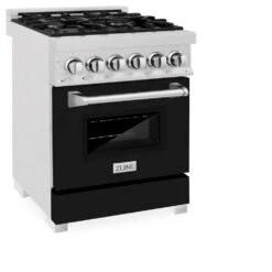 ZLINE 24 In. 2.8 Cu. Ft. Legacy Dual Fuel Range With 4 Burner Gas Cooktop And Electric Convection Oven In Satin Stainless Steel And Black Matte Door (RAS-BLM-24)(Zline 24 Legacy Dual Fuel Range Satin Stainless Steel Black Matte Ras Blm 24) 25 ZLINE 24 In. 2.8 Cu. Ft. Legacy Dual Fuel Range With 4 Burner Gas Cooktop And Electric Convection Oven In Satin Stainless Steel And Black Matte Door (RAS-BLM-24)(Zline 24 Legacy Dual Fuel Range Satin Stainless Steel Black Matte Ras Blm 24) -Induction Cooktop Store zline professional satin stainless steel black matte dual fuel range RAS BLM 24 main