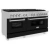 ZLINE 60 In. 7.4 Cu. Ft. Legacy Dual Fuel Range With 9 Burner Gas Cooktop And 2 Electric Convection Ovens In Satin Stainless Steel And Black Matte Doors (RAS-BLM-60)(Zline 60 Legacy Dual Fuel Range Satin Stainless Steel Black Matte Ras Blm 60)