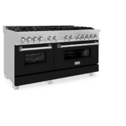 ZLINE 60 In. 7.4 Cu. Ft. Legacy Dual Fuel Range With 9 Burner Gas Cooktop And 2 Electric Convection Ovens In Satin Stainless Steel And Black Matte Doors (RAS-BLM-60)(Zline 60 Legacy Dual Fuel Range Satin Stainless Steel Black Matte Ras Blm 60) -Induction Cooktop Store zline professional satin stainless steel black matte dual fuel range RAS BLM 60 main