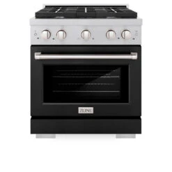ZLINE 30 In. 4.2 Cu. Ft. Paramount Dual Fuel Range With 4 Burner Gas Cooktop And Electric Convection Oven In Satin Stainless Steel With Black Matte Door (SDRS-BLM-30)(Zline 30 Paramount Dual Fuel Range Satin Stainless Steel Black Matte Sdrs Blm 30) -Induction Cooktop Store zline professional satin stainless steel black matte dual fuel range SDRS BLM 30 front