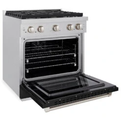 ZLINE 30 In. 4.2 Cu. Ft. Paramount Dual Fuel Range With 4 Burner Gas Cooktop And Electric Convection Oven In Satin Stainless Steel With Black Matte Door (SDRS-BLM-30)(Zline 30 Paramount Dual Fuel Range Satin Stainless Steel Black Matte Sdrs Blm 30) -Induction Cooktop Store zline professional satin stainless steel black matte dual fuel range SDRS BLM 30 main open