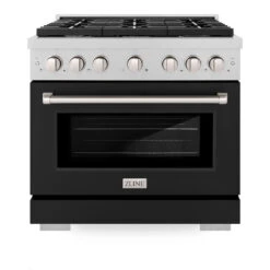 ZLINE 36 In. 5.2 Cu. Ft. Paramount Dual Fuel Range With 6 Burner Gas Cooktop And Electric Convection Oven In Satin Stainless Steel With Black Matte Door (SDRS-BLM-36)(Zline 36 Paramount Dual Fuel Range Satin Stainless Steel Black Matte Sdrs Blm 36) 14 ZLINE 36 In. 5.2 Cu. Ft. Paramount Dual Fuel Range With 6 Burner Gas Cooktop And Electric Convection Oven In Satin Stainless Steel With Black Matte Door (SDRS-BLM-36)(Zline 36 Paramount Dual Fuel Range Satin Stainless Steel Black Matte Sdrs Blm 36) -Induction Cooktop Store zline professional satin stainless steel black matte dual fuel range SDRS BLM 36 front