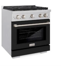 ZLINE 30 In. 4.2 Cu. Ft. Paramount Gas Range With 4 Burner Cooktop And Convection Gas Oven In Satin Stainless Steel With Black Matte Door (SGRS-BLM-30)(Zline 30 Paramount Gas Range Satin Stainless Steel Black Matte Sgrs Blm 30) -Induction Cooktop Store zline professional satin stainless steel black matte gas range SGRS BLM 30 main