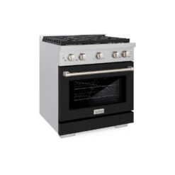 ZLINE 30 In. 4.2 Cu. Ft. Paramount Gas Range With 4 Burner Cooktop And Convection Gas Oven In Satin Stainless Steel With Black Matte Door (SGRS-BLM-30)(Zline 30 Paramount Gas Range Satin Stainless Steel Black Matte Sgrs Blm 30)