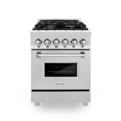 ZLINE 24 In. 2.8 Cu. Ft. Legacy Dual Fuel Range With 4 Burner Gas Cooktop And Electric Convection Oven In Stainless Steel With Satin Stainless Steel Door (RA-SN-24)(Zline 24 Legacy Dual Fuel Range Stainless Steel Satin Stainless Steel Ra Sn 24) -Induction Cooktop Store zline professional satin stainless steel dual fuel range RA SN 24 front hero 476f5e9e 5b3d 4b19 b492 dec6ee413267