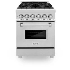 ZLINE 24 In. 2.8 Cu. Ft. Legacy Dual Fuel Range With 4 Burner Gas Cooktop And Electric Convection Oven In Stainless Steel With Satin Stainless Steel Door (RA-SN-24)(Zline 24 Legacy Dual Fuel Range Stainless Steel Satin Stainless Steel Ra Sn 24) -Induction Cooktop Store zline professional satin stainless steel dual fuel range RA SN 24 front 97a111f2 b7b2 4f79 90a3 7f1e2e5d3365