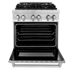 ZLINE 30 In. 4.0 Cu. Ft. Legacy Dual Fuel Range With 4 Burner Gas Cooktop And Electric Convection Oven In Stainless Steel With Satin Stainless Steel Door (RA-SN-30)(Zline 30 Legacy Dual Fuel Range Stainless Steel Satin Stainless Steel Ra Sn 30) -Induction Cooktop Store zline professional satin stainless steel dual fuel range RA SN 30 front open
