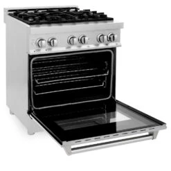 ZLINE 30 In. 4.0 Cu. Ft. Legacy Dual Fuel Range With 4 Burner Gas Cooktop And Electric Convection Oven In Stainless Steel With Satin Stainless Steel Door (RA-SN-30)(Zline 30 Legacy Dual Fuel Range Stainless Steel Satin Stainless Steel Ra Sn 30) -Induction Cooktop Store zline professional satin stainless steel dual fuel range RA SN 30 side open