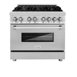 ZLINE 36 In. 4.6 Cu. Ft. Legacy Dual Fuel Range With 6 Burner Gas Cooktop And Electric Convection Oven In Stainless Steel With Satin Stainless Steel Door (RA-SN-36)(Zline 36 Legacy Dual Fuel Range Stainless Steel Satin Stainless Steel Ra Sn 36) -Induction Cooktop Store zline professional satin stainless steel dual fuel range RA SN 36 front